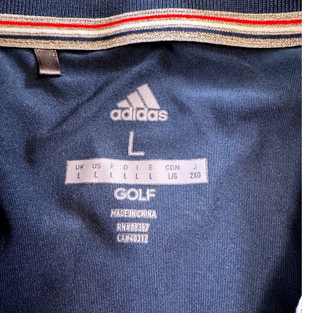 Adidas Golf Polo Shirt Mens Large Blue Gray Striped USA Performance Short Sleeve